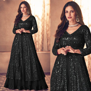 Janisha - Black Georgette glitter gown with skirt