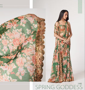 Florini collection - a shade of green floral saree