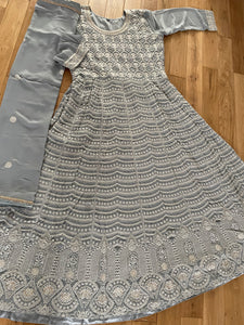 Janisha - dori work silvery grey anarkali (UK SIZE 16)