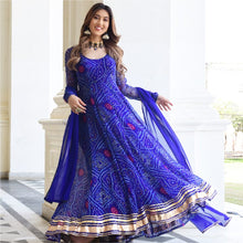 Royal Blue bandhej gown (plus size options up to 64 inches bust)