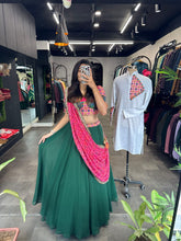 Plain and bandhani style Lehengas in green