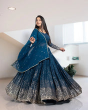 Partywear ombré effect blue Lehenga