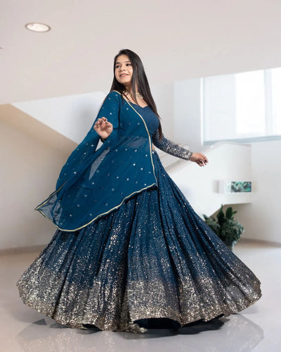 Partywear ombré effect blue Lehenga