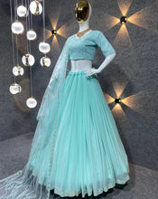 Simple cyan embroidered Lehenga