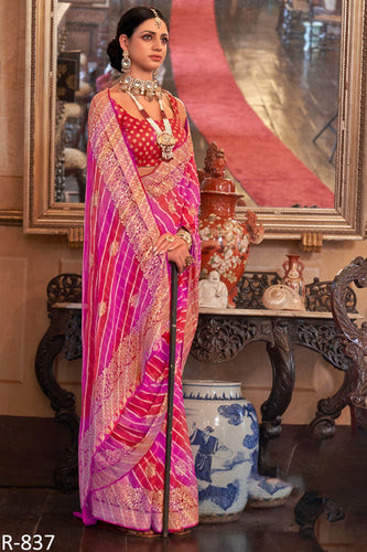 Shades of pink - Leheriya georgette saree