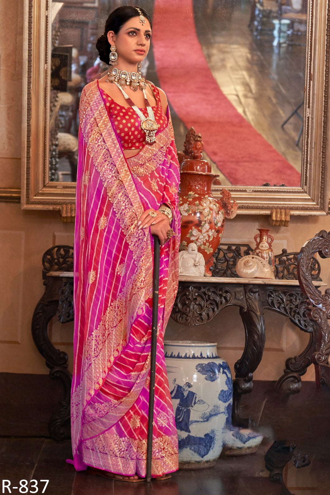 Shades of pink - Leheriya georgette saree