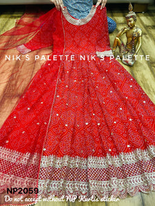 Niks collection - red georgette bandhani (plus size too)
