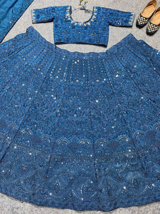 Peacock blue silk Lehenga