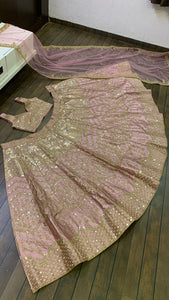 Pink and gold silk sequinned Lehenga