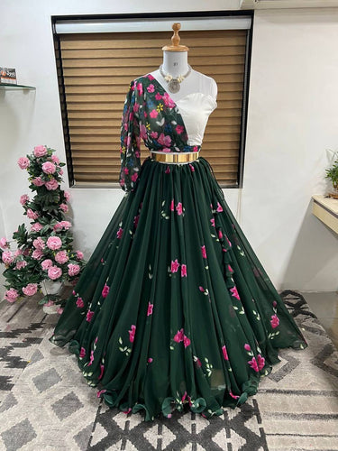 Indo western forest green and pink floral Lehenga