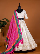 White sequins Lehenga with chinon dupatta