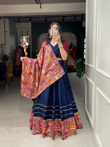 Readymade pure cotton navy blue printed Lehenga