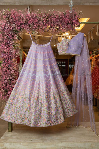 Lavender multicoloured silk Lehenga