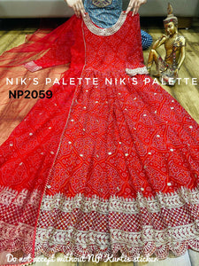 Niks collection - red georgette bandhani (plus size too)