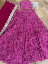 Flowy printed crepe silk pink bandhani Lehenga