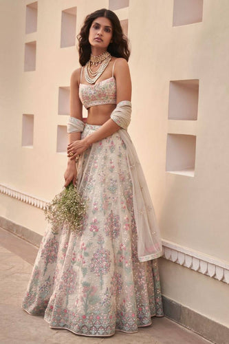 Classy pale yellow floral Lehenga