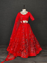 Red sequins net Lehenga