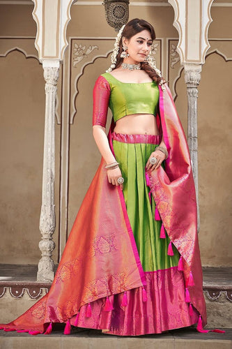 Parrot green Traditional silk Lehenga in its simplest form