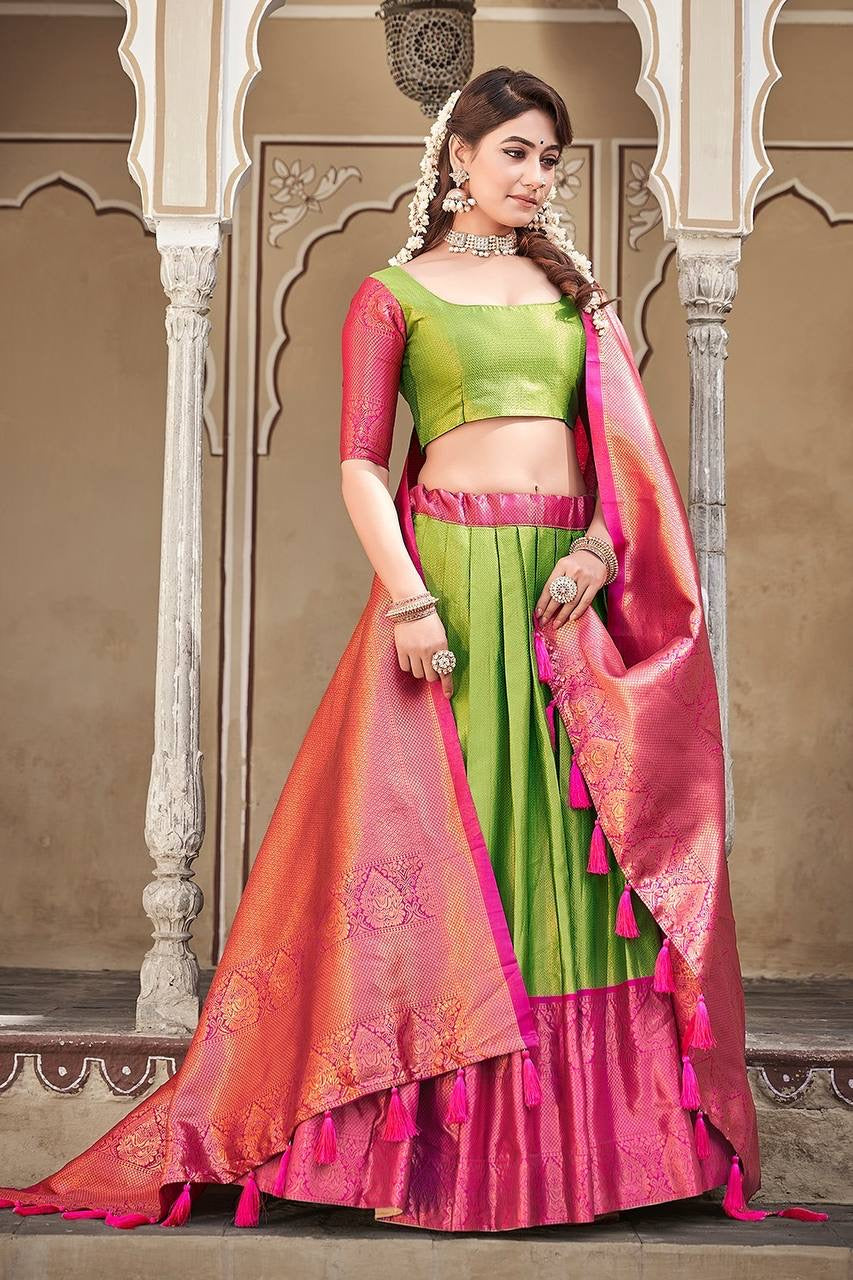 Parrot green Traditional silk Lehenga in its simplest form