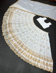 White and gold mirror look Lehenga