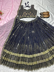 Navy blue partywear Lehenga with pink