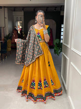 Yellow gamthi work pure cotton readymade Lehenga