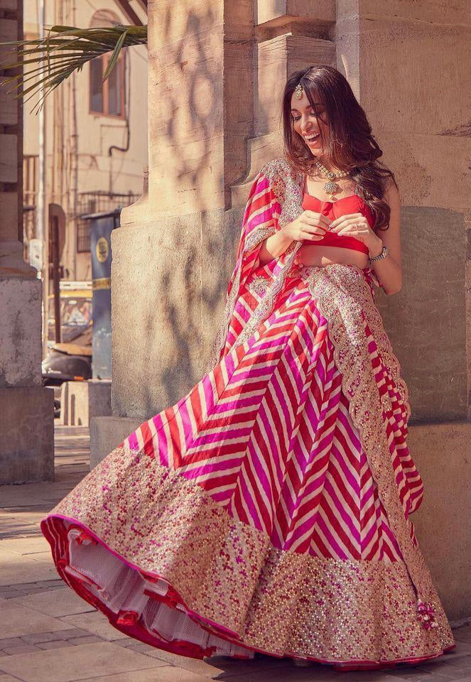 Pink and red chevron Lehenga