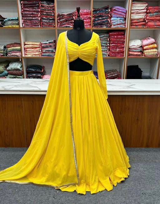 Plain yellow fully stitched Lehenga - lots of flair