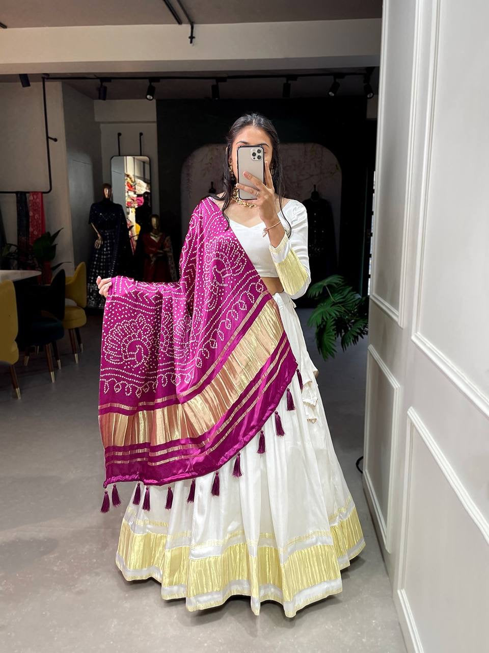 Traditional Pure gaji silk Lehenga in white