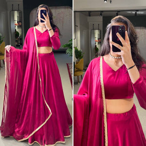 Rangoli silk plain Lehenga in pink