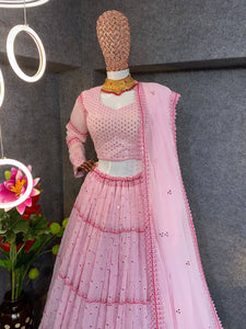 Baby pink needle work Lehenga