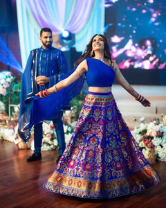 Royal blue Indo western sweetheart banarasi Lehenga (waist 32 inches)