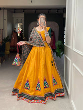 Yellow gamthi work pure cotton readymade Lehenga