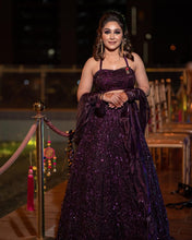 Plum silk sequins Lehenga