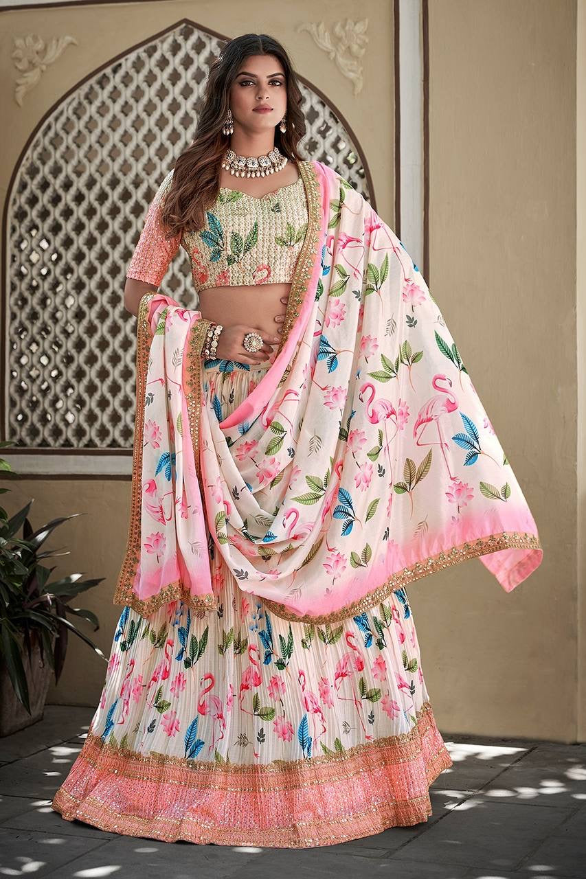 Ivory Chinnon digital print Lehenga