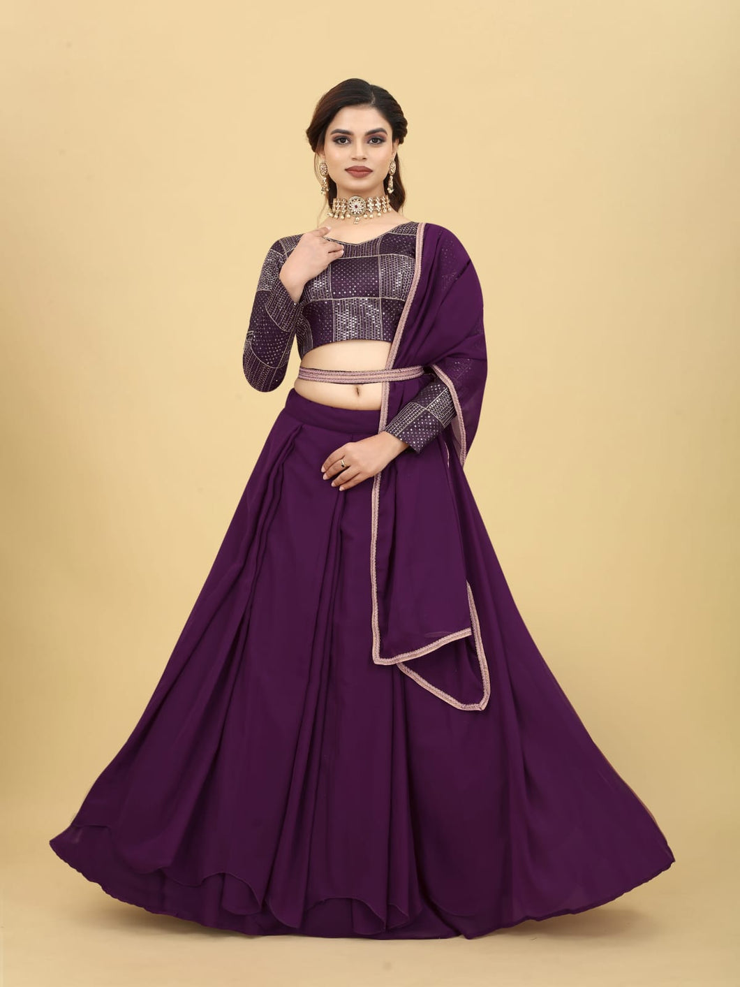Wine Akshu Lehenga - good for plus size too
