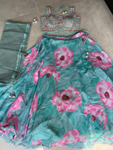 Boutique collection - turquoise floral organza Lehenga