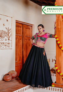 Plain and bandhani style Lehengas in black