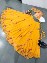 Indo western yellow and pink floral Lehenga