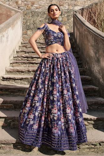 Purple digital floral Lehenga