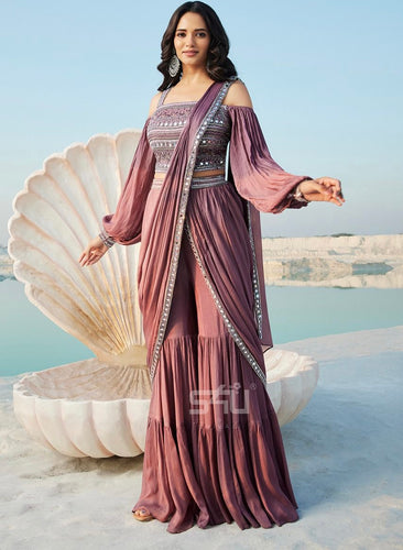 Bardot style sharara saree drape