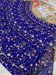 Blue and white floral Lehenga