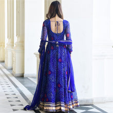Royal Blue bandhej gown (plus size options up to 64 inches bust)