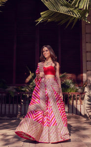 Pink and red chevron Lehenga