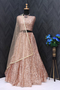 Champagne rose sequinned Lehenga