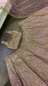 Pink and gold silk sequinned Lehenga