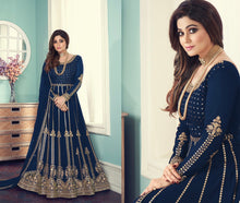 Navy blue and gold chine sequins anarkali