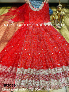 Niks collection - red georgette bandhani (plus size too)
