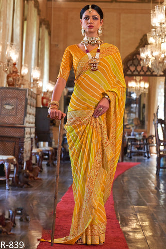 Shaded of yellow Leheriya georgette saree