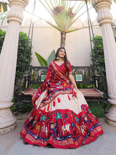 Red and white dola silk Lehenga